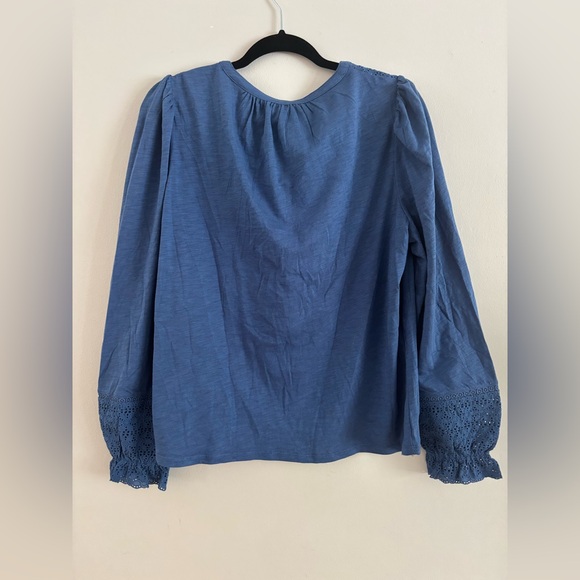 Boden Pippa Blue Button-Down Shirt With Lace Sleeves | Size 14US | Boho | NWT - Picture 7 of 9